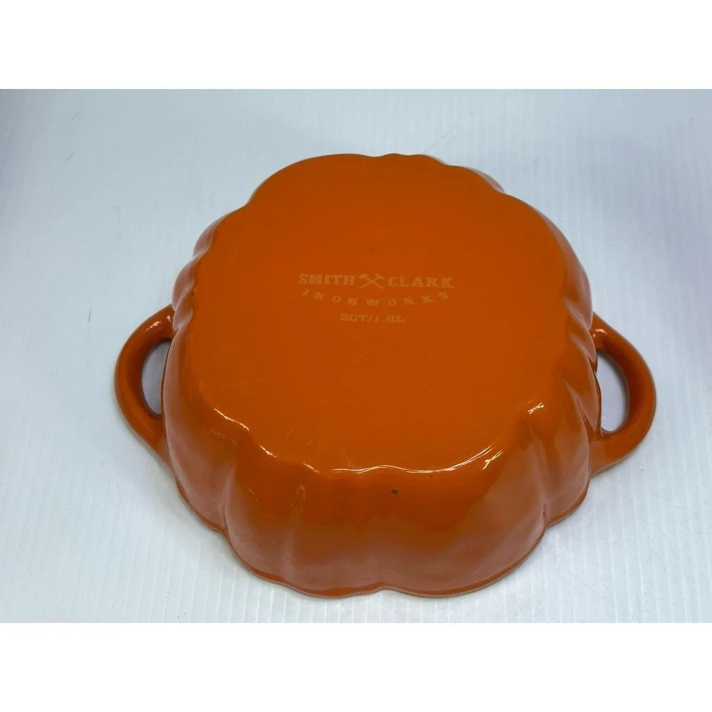 Smith & Clark Ironworks Orange Enameled Fall Pumpkin Cast Iron 2 QT Dutch Oven